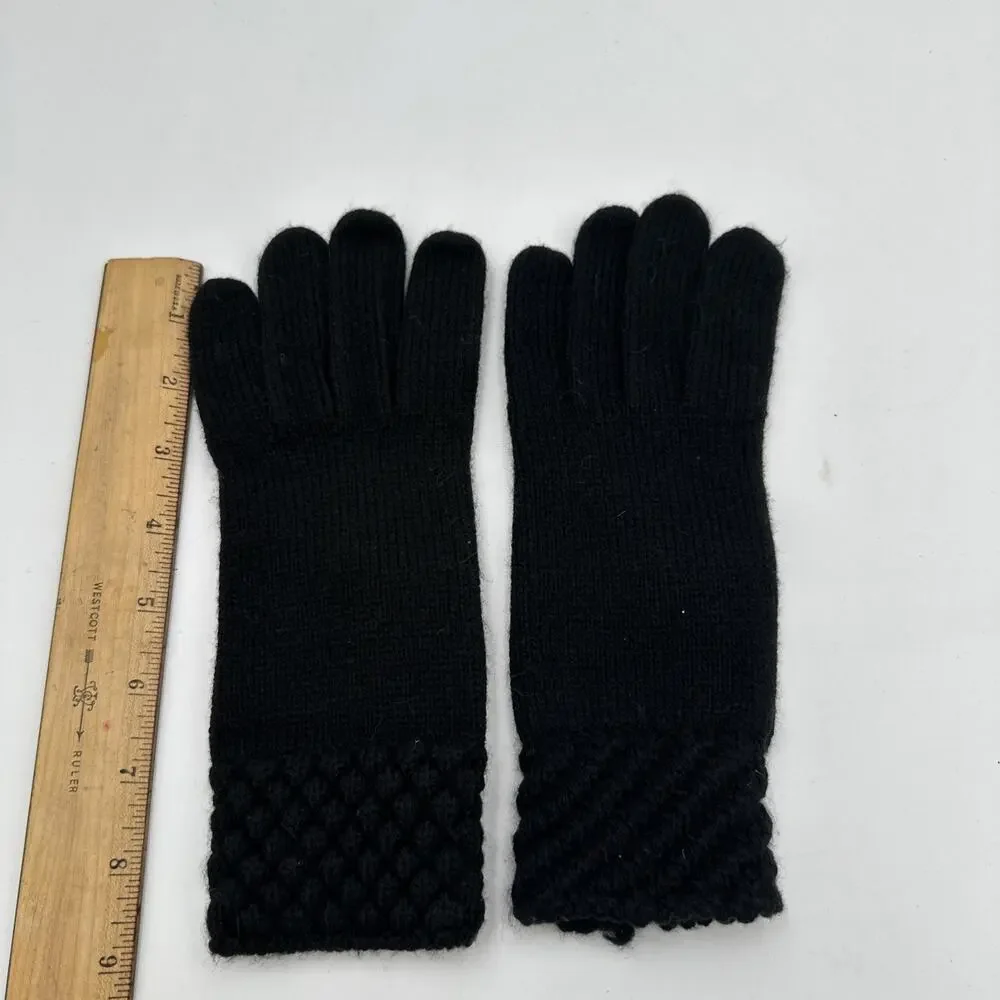 Ladies Black Leather Knit Gloves Size S/M